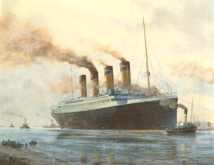 This portrait by E D Walker depicts Titanic in the Belfast Lough on April 
