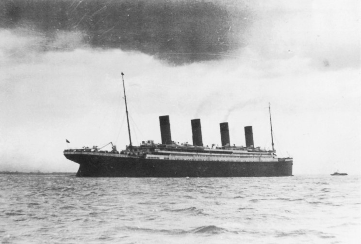 Possibly the last photograph taken of Titanic as she departs Queenstown on 